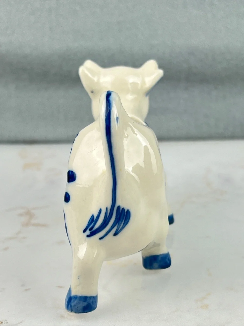 Vintage HandPainted Delft Blue White Porcelain Cow Creamer Windmill Handheld